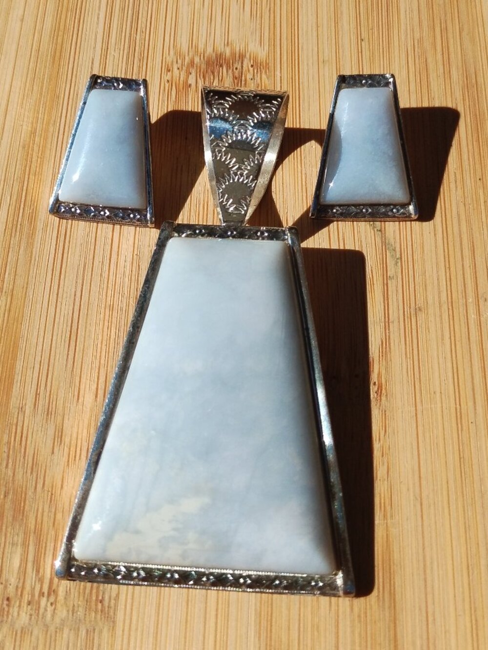 Jay King DTR Blue Agate large pendant and earrings set 925 Sterling Silver  Very